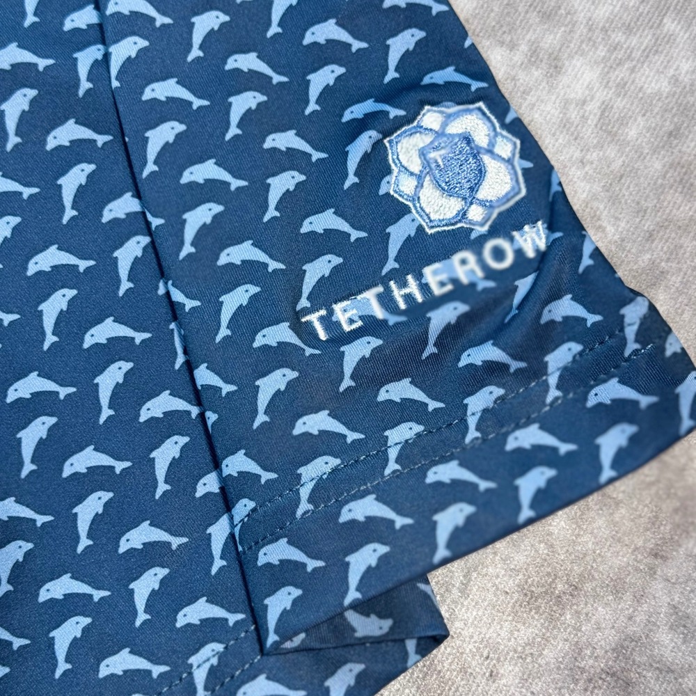FootJoy Mens XL Blue Dolphin Print Golf Polo Shirt Tetherow Logo Performance - Picture 4 of 10